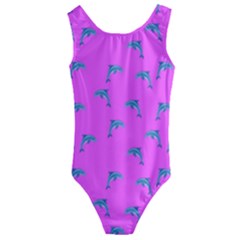 Pink And Blue, Cute Dolphins Pattern, Animals Theme Kids  Cut-out Back One Piece Swimsuit by Casemiro