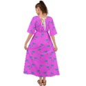 Pink and blue, cute dolphins pattern, animals theme Kimono Sleeve Boho Dress View2