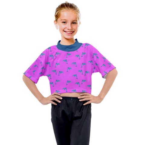 Pink And Blue, Cute Dolphins Pattern, Animals Theme Kids Mock Neck Tee by Casemiro