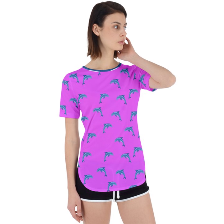 Pink and blue, cute dolphins pattern, animals theme Perpetual Short Sleeve T-Shirt