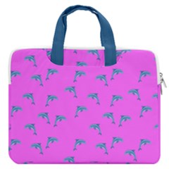 Pink And Blue, Cute Dolphins Pattern, Animals Theme Macbook Pro 16  Double Pocket Laptop Bag  by Casemiro