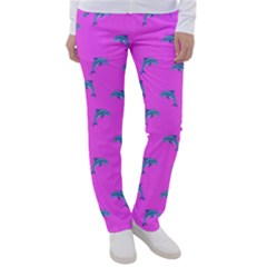 Pink And Blue, Cute Dolphins Pattern, Animals Theme Women s Casual Pants by Casemiro