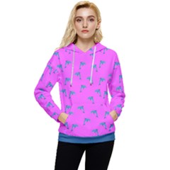 Pink And Blue, Cute Dolphins Pattern, Animals Theme Women s Lightweight Drawstring Hoodie