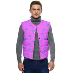 Pink And Blue, Cute Dolphins Pattern, Animals Theme Men s Short Button Up Puffer Vest	