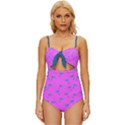 Pink and blue, cute dolphins pattern, animals theme Knot Front One-Piece Swimsuit View1