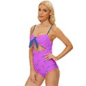 Pink and blue, cute dolphins pattern, animals theme Knot Front One-Piece Swimsuit View2