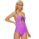 Pink and blue, cute dolphins pattern, animals theme Knot Front One-Piece Swimsuit View3