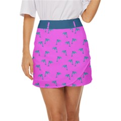 Pink And Blue, Cute Dolphins Pattern, Animals Theme Mini Front Wrap Skirt by Casemiro