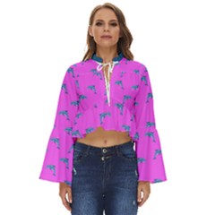 Pink And Blue, Cute Dolphins Pattern, Animals Theme Boho Long Bell Sleeve Top