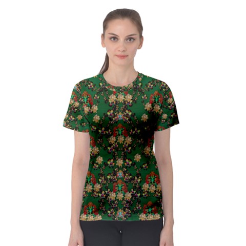 Ganesh Elephant Art With Waterlilies Women s Sport Mesh Tee by pepitasart