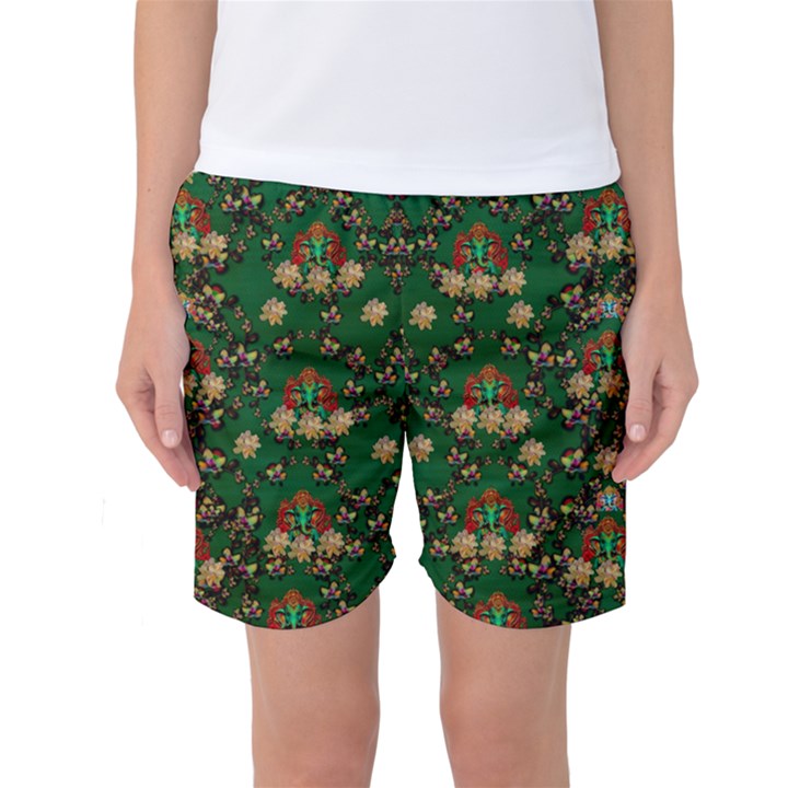 Ganesh Elephant Art With Waterlilies Women s Basketball Shorts