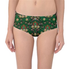 Ganesh Elephant Art With Waterlilies Mid-waist Bikini Bottoms by pepitasart