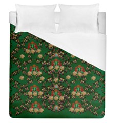 Ganesh Elephant Art With Waterlilies Duvet Cover (queen Size) by pepitasart