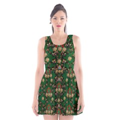 Ganesh Elephant Art With Waterlilies Scoop Neck Skater Dress by pepitasart