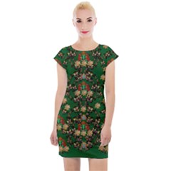 Ganesh Elephant Art With Waterlilies Cap Sleeve Bodycon Dress by pepitasart