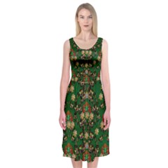 Ganesh Elephant Art With Waterlilies Midi Sleeveless Dress by pepitasart