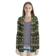 Ganesh Elephant Art With Waterlilies Drape Collar Cardigan by pepitasart