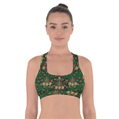 Ganesh Elephant Art With Waterlilies Cross Back Sports Bra by pepitasart