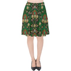 Ganesh Elephant Art With Waterlilies Velvet High Waist Skirt by pepitasart