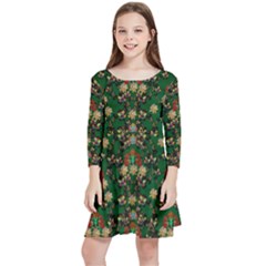 Ganesh Elephant Art With Waterlilies Kids  Quarter Sleeve Skater Dress by pepitasart