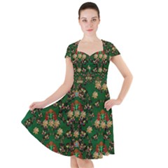 Ganesh Elephant Art With Waterlilies Cap Sleeve Midi Dress by pepitasart