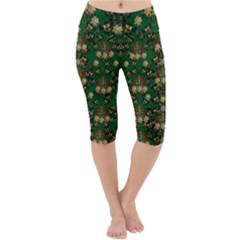 Ganesh Elephant Art With Waterlilies Lightweight Velour Cropped Yoga Leggings by pepitasart