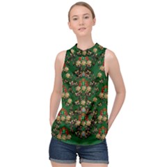 Ganesh Elephant Art With Waterlilies High Neck Satin Top by pepitasart