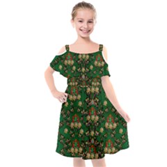 Ganesh Elephant Art With Waterlilies Kids  Cut Out Shoulders Chiffon Dress by pepitasart