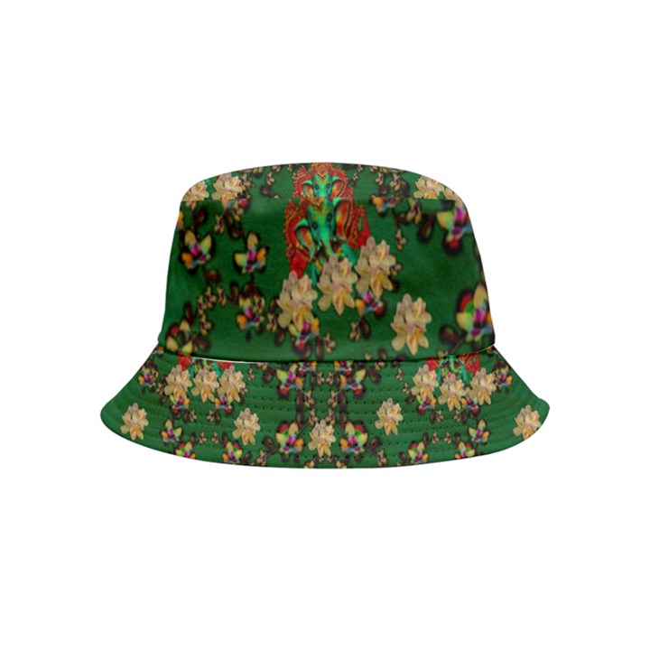 Ganesh Elephant Art With Waterlilies Inside Out Bucket Hat (Kids)