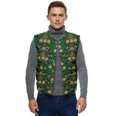 Ganesh Elephant Art With Waterlilies Men s Short Button Up Puffer Vest	