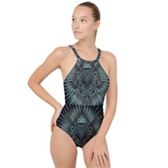 Abstract Art Fractal Artwork High Neck One Piece Swimsuit by Pakrebo