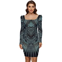 Abstract Art Fractal Artwork Women Long Sleeve Ruched Stretch Jersey Dress by Pakrebo