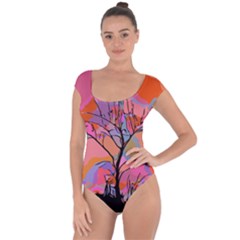 Tree Landscape Abstract Nature Colorful Scene Short Sleeve Leotard  by danenraven