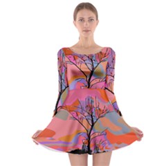 Tree Landscape Abstract Nature Colorful Scene Long Sleeve Skater Dress by danenraven