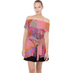 Tree Landscape Abstract Nature Colorful Scene Off Shoulder Chiffon Dress by danenraven