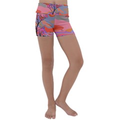 Tree Landscape Abstract Nature Colorful Scene Kids  Lightweight Velour Yoga Shorts by danenraven