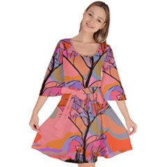 Tree Landscape Abstract Nature Colorful Scene Velour Kimono Dress by danenraven