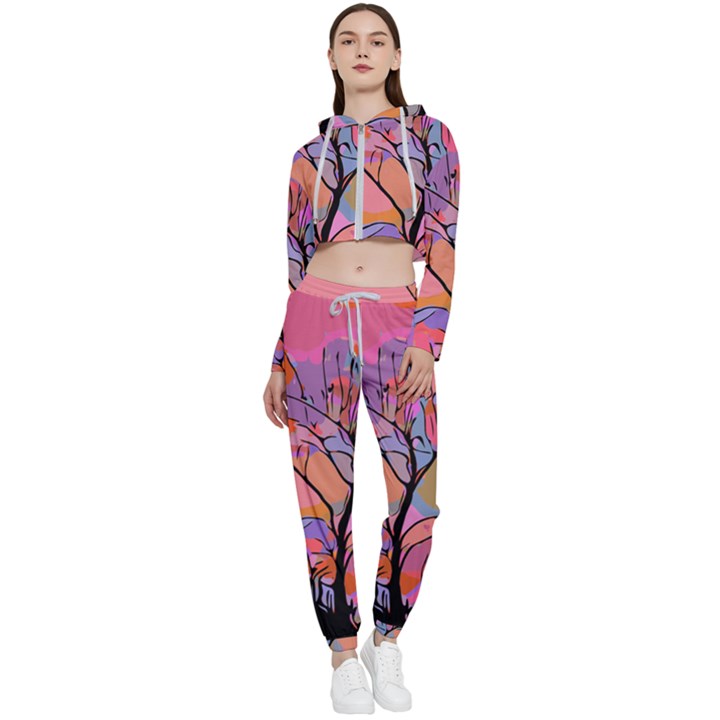 Tree Landscape Abstract Nature Colorful Scene Cropped Zip Up Lounge Set