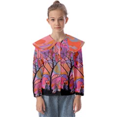 Tree Landscape Abstract Nature Colorful Scene Kids  Peter Pan Collar Blouse by danenraven