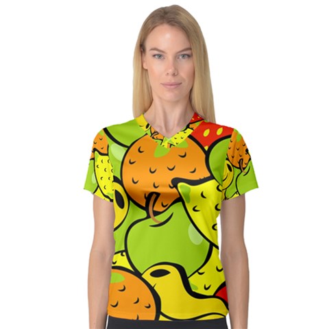 Fruit Food Wallpaper V-neck Sport Mesh Tee by Dutashop