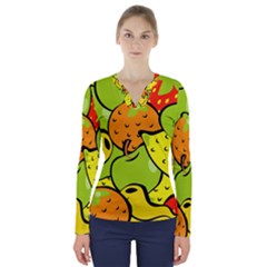 Fruit Food Wallpaper V-neck Long Sleeve Top by Dutashop