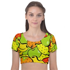 Fruit Food Wallpaper Velvet Short Sleeve Crop Top  by Dutashop