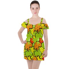 Fruit Food Wallpaper Ruffle Cut Out Chiffon Playsuit by Dutashop