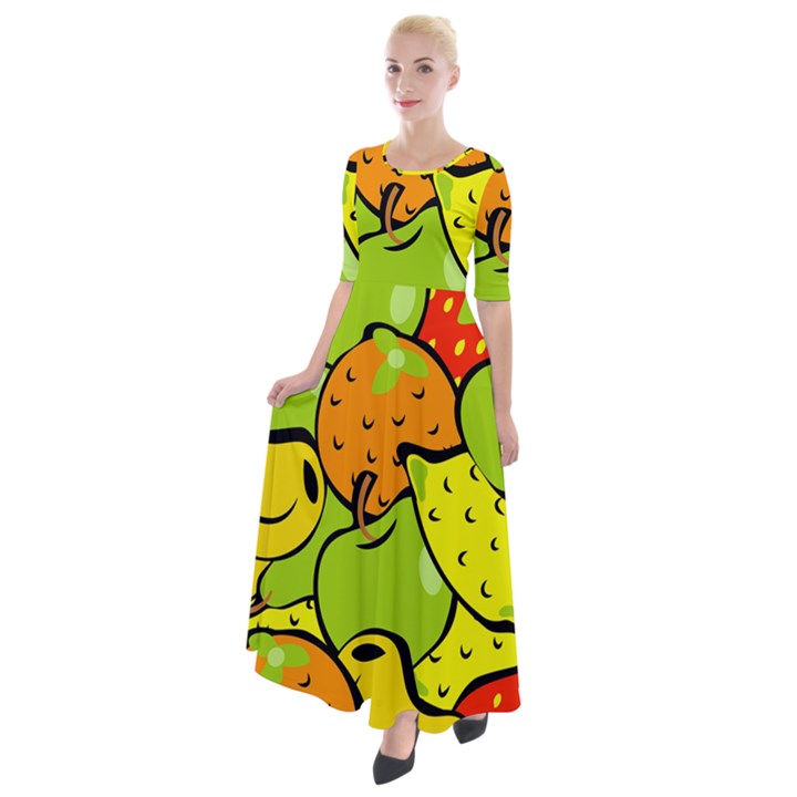 Fruit Food Wallpaper Half Sleeves Maxi Dress