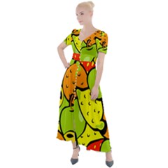 Fruit Food Wallpaper Button Up Short Sleeve Maxi Dress by Dutashop