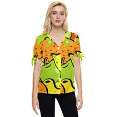 Fruit Food Wallpaper Bow Sleeve Button Up Top by Dutashop