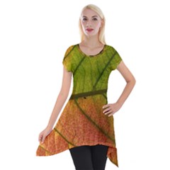 Leaf Autumn Fall Season Macro Short Sleeve Side Drop Tunic by Wegoenart