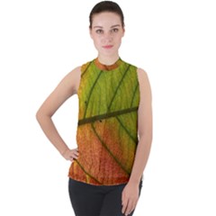 Leaf Autumn Fall Season Macro Mock Neck Chiffon Sleeveless Top by Wegoenart