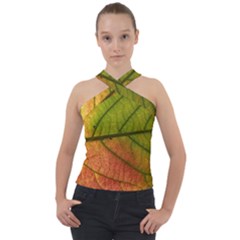 Leaf Autumn Fall Season Macro Cross Neck Velour Top by Wegoenart