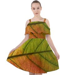 Leaf Autumn Fall Season Macro Cut Out Shoulders Chiffon Dress by Wegoenart